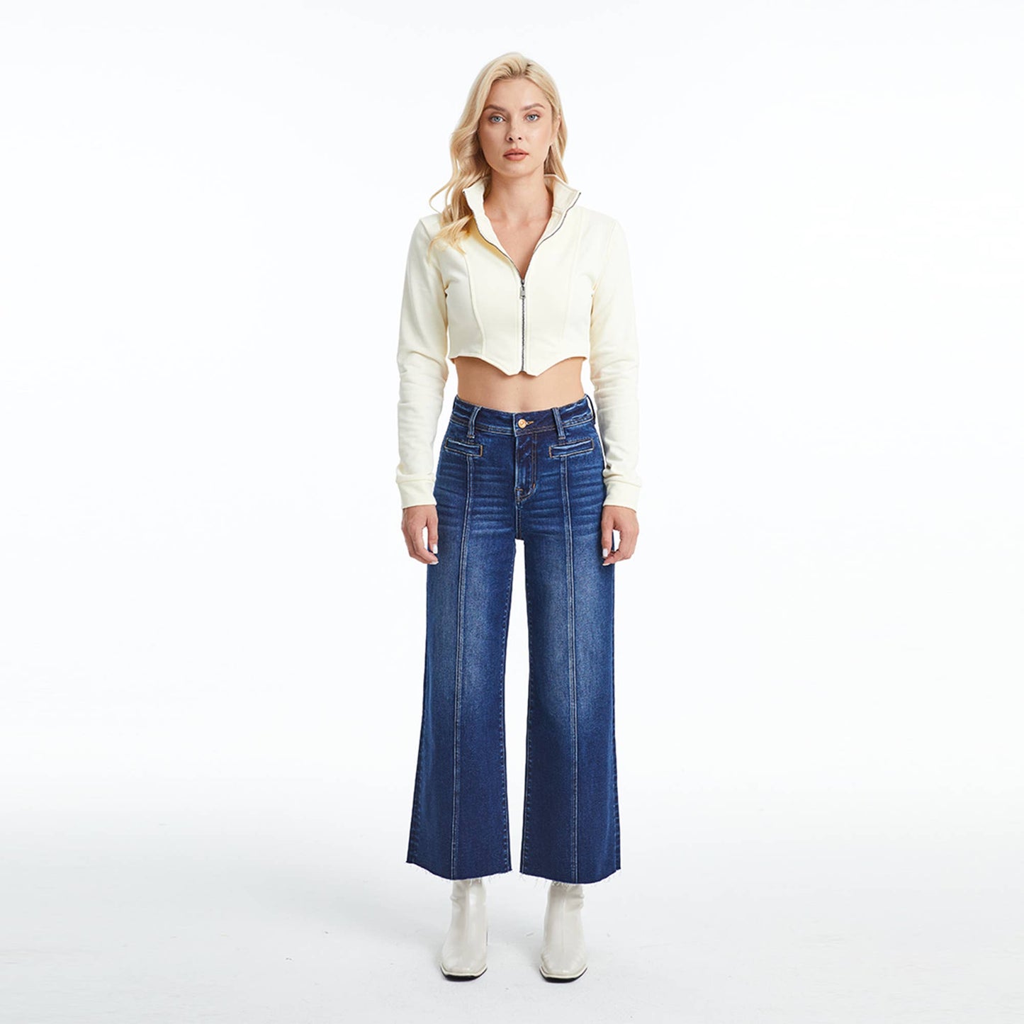 HIGH RISE WIDE LEG JEANS WITH RAW HEM BYW8116