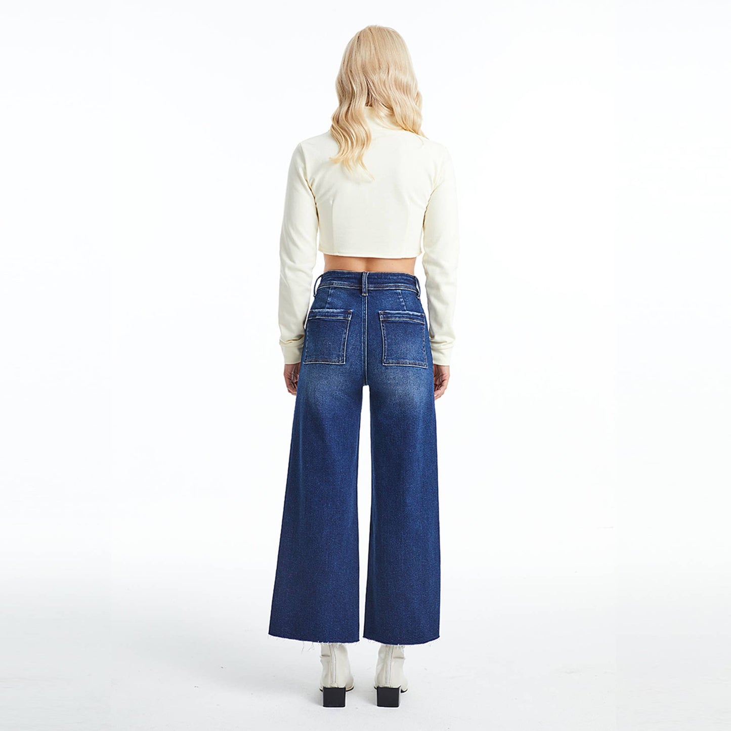 HIGH RISE WIDE LEG JEANS WITH RAW HEM BYW8116