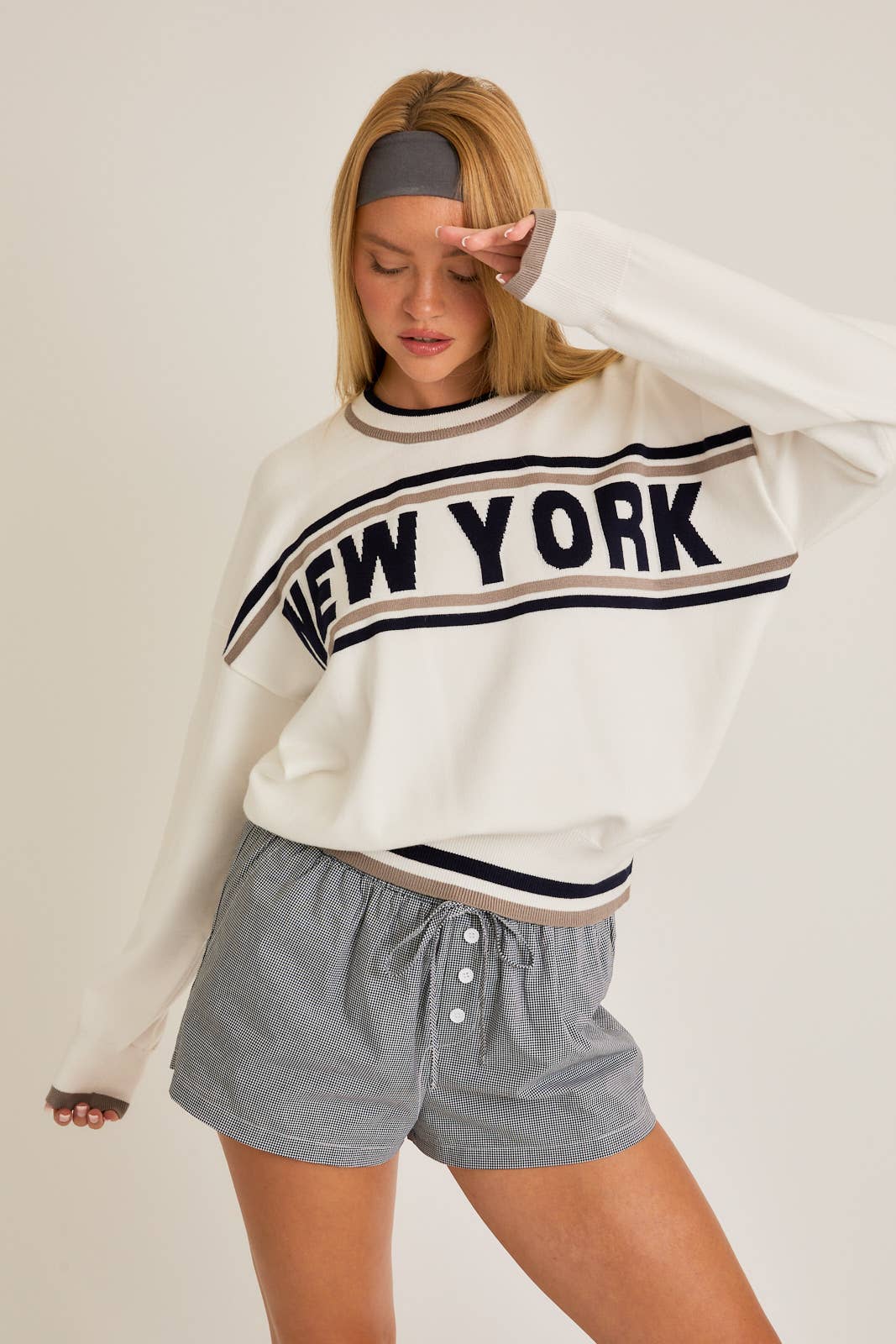 LONG SLEEVE CREW NECK 'NEW YORK' SWEATER