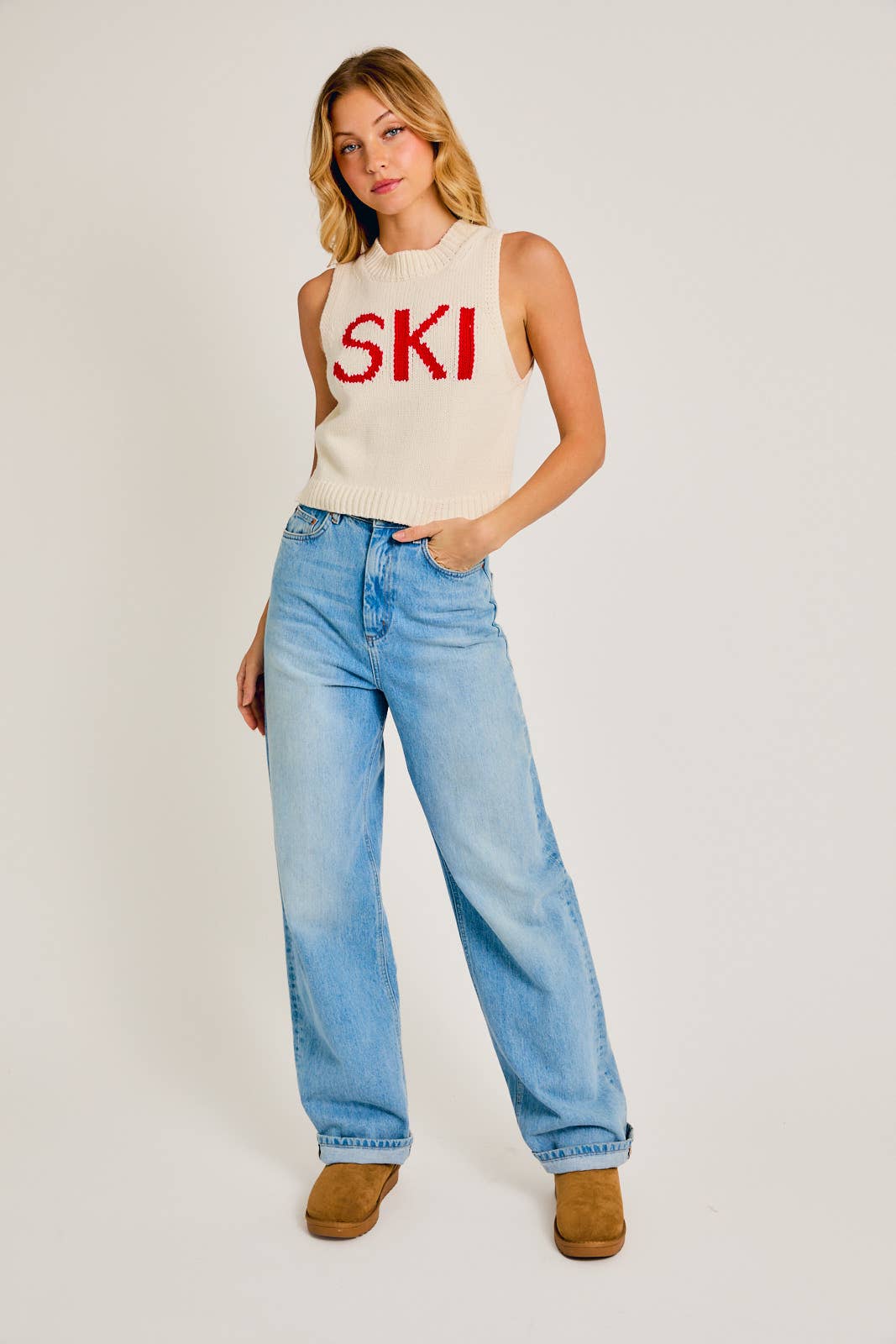 ROUND NECK SLEEVELESS "SKI"CHUNKY SWEATER