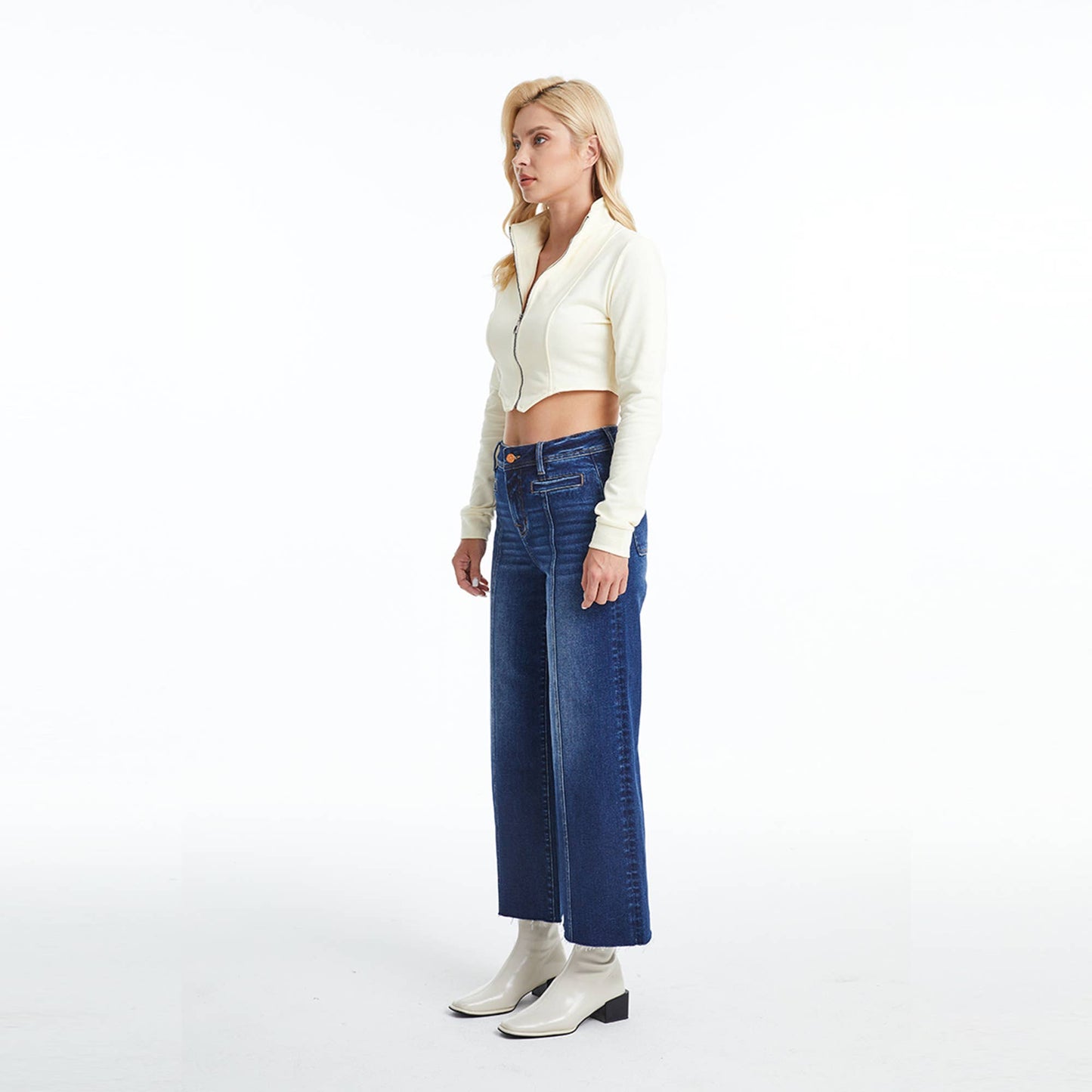 HIGH RISE WIDE LEG JEANS WITH RAW HEM BYW8116