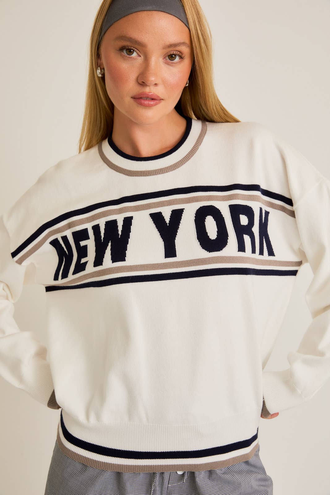 LONG SLEEVE CREW NECK 'NEW YORK' SWEATER