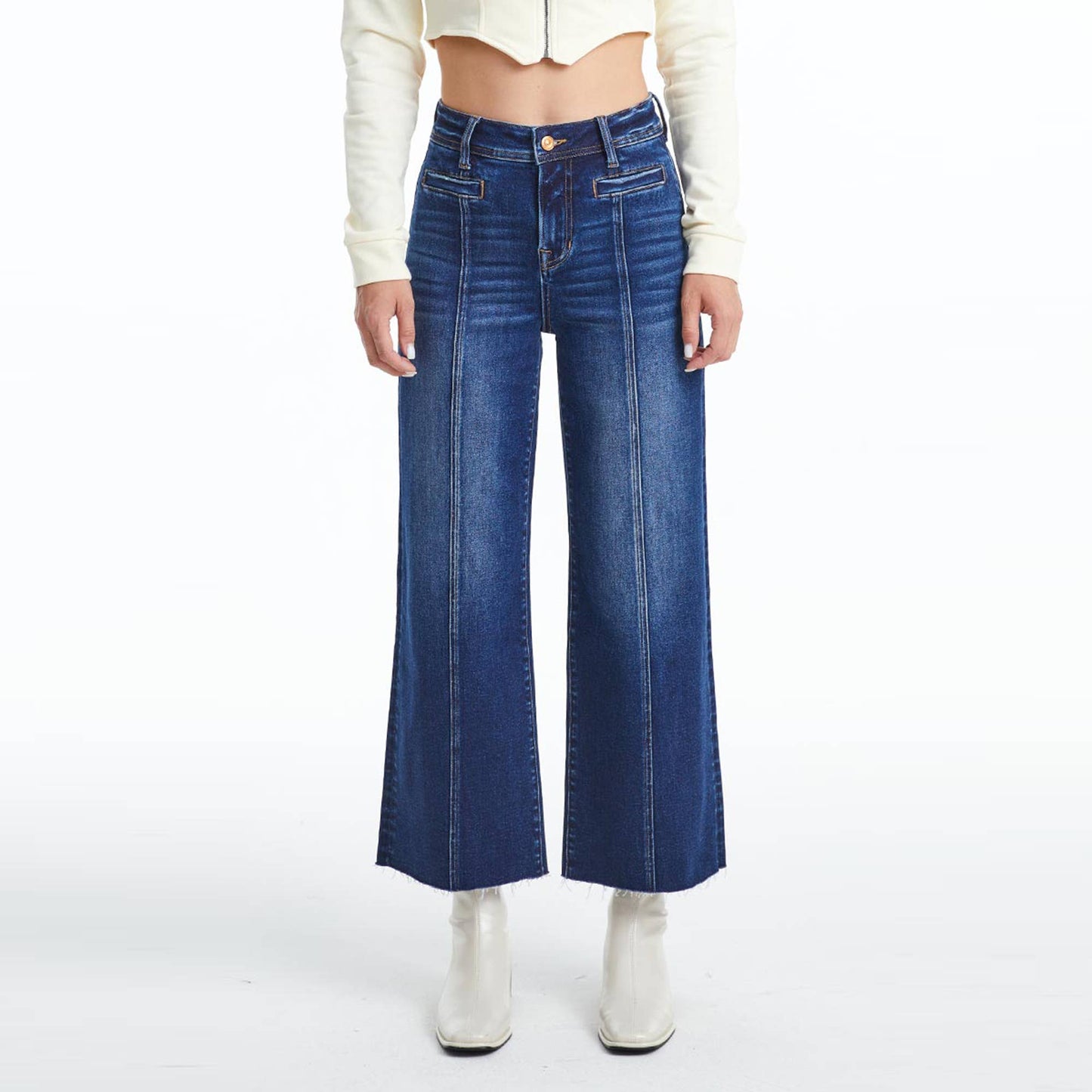 HIGH RISE WIDE LEG JEANS WITH RAW HEM BYW8116