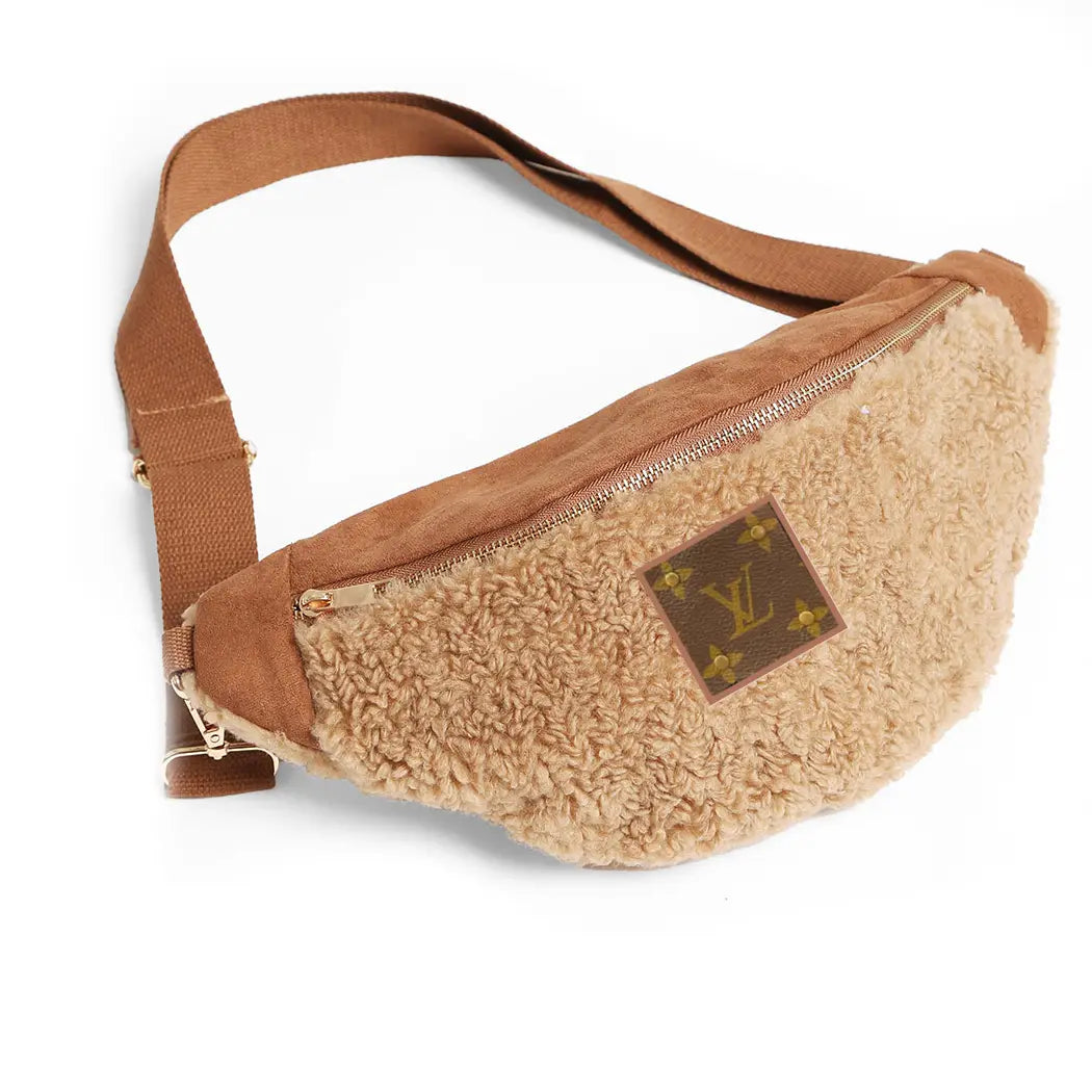 Upcycled Cognac Sherpa Suede Sling Bag